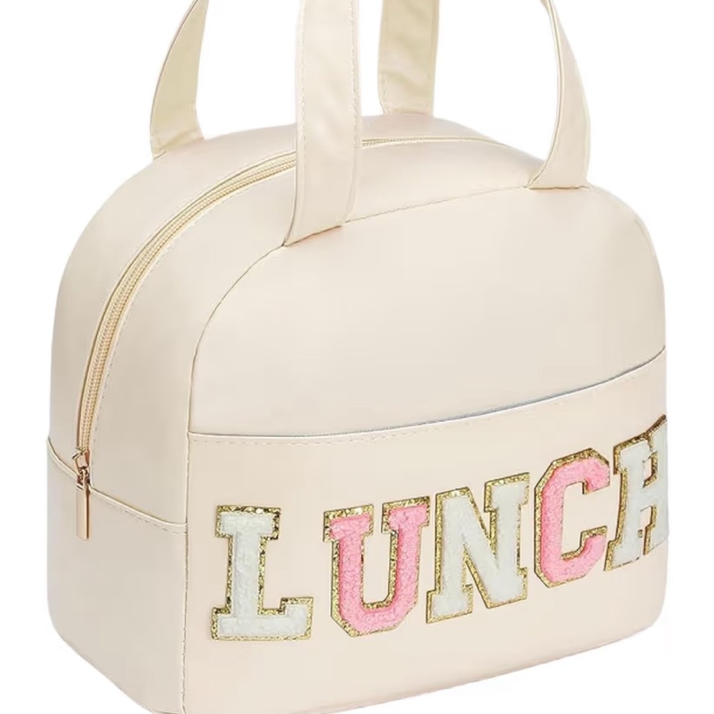 Elegant Cream Lunch Bag with Colorful Lettering ⭐️ ⭐️